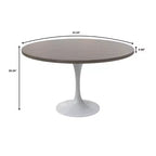 LeisureMod Verve Tavolo moderno di metà secolo con piano rotondo in MDF da 48 pollici e base a piedistallo in acciaio bianco per cucina e sala da pranzo in Acero Scuro