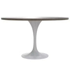 LeisureMod Verve Tavolo moderno di metà secolo con piano rotondo in MDF da 48 pollici e base a piedistallo in acciaio bianco per cucina e sala da pranzo in Acero Scuro