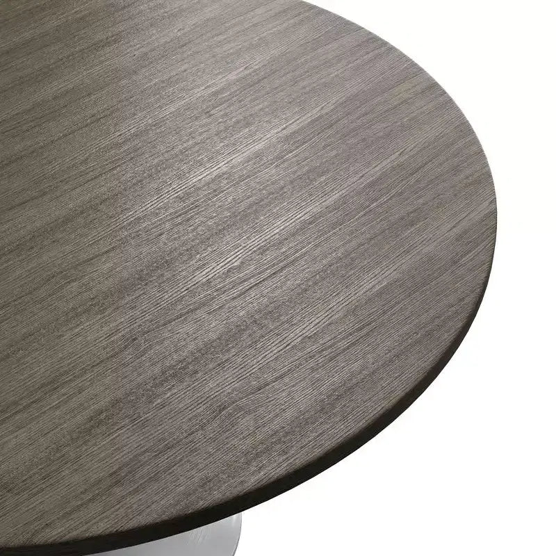 LeisureMod Verve Tavolo moderno di metà secolo con piano rotondo in MDF da 48 pollici e base a piedistallo in acciaio bianco per cucina e sala da pranzo in Acero Scuro