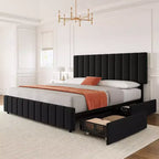 Whizmax Queen Size Bed Frame with Adjustable Headboard and 4 Storage Drawers, Linen Upholstered Platform Bed Frame, No Box Spring Needed