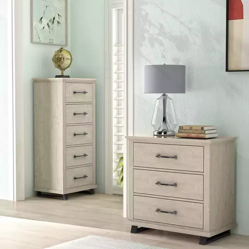 Set Festivo 2 pezzi con comò contemporaneo a 5 cassetti e comodino a 3 cassetti