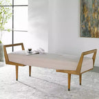 Panca imbottita in tessuto intrecciato beige Uttermost Waylon, larghezza 59