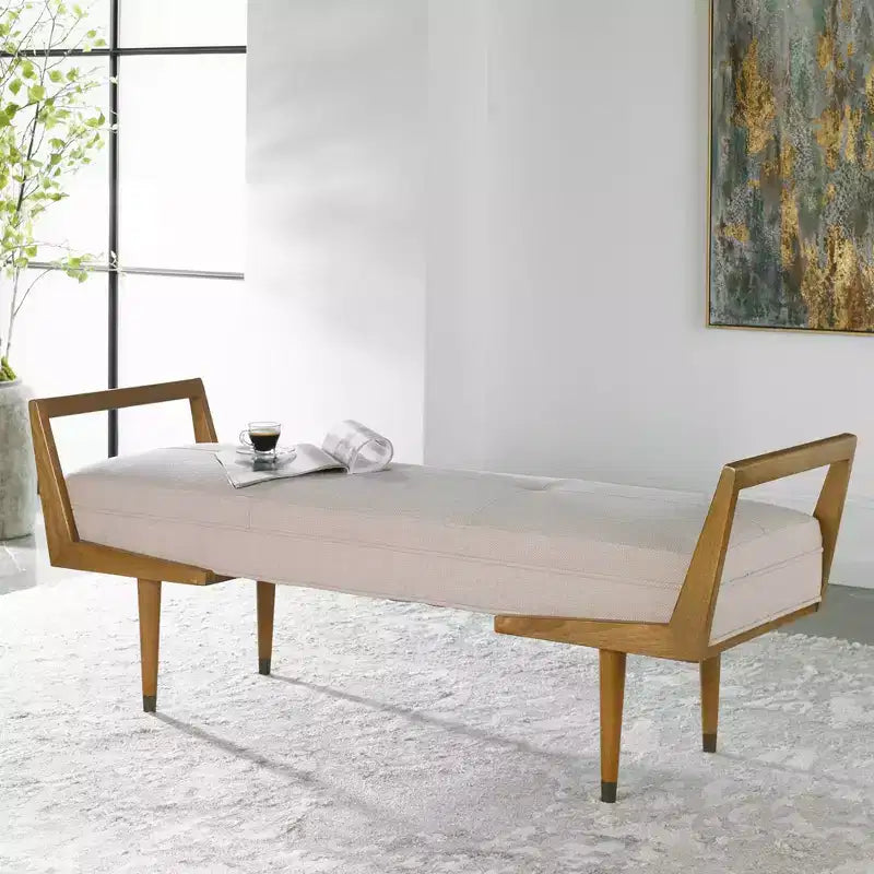Panca imbottita in tessuto intrecciato beige Uttermost Waylon, larghezza 59