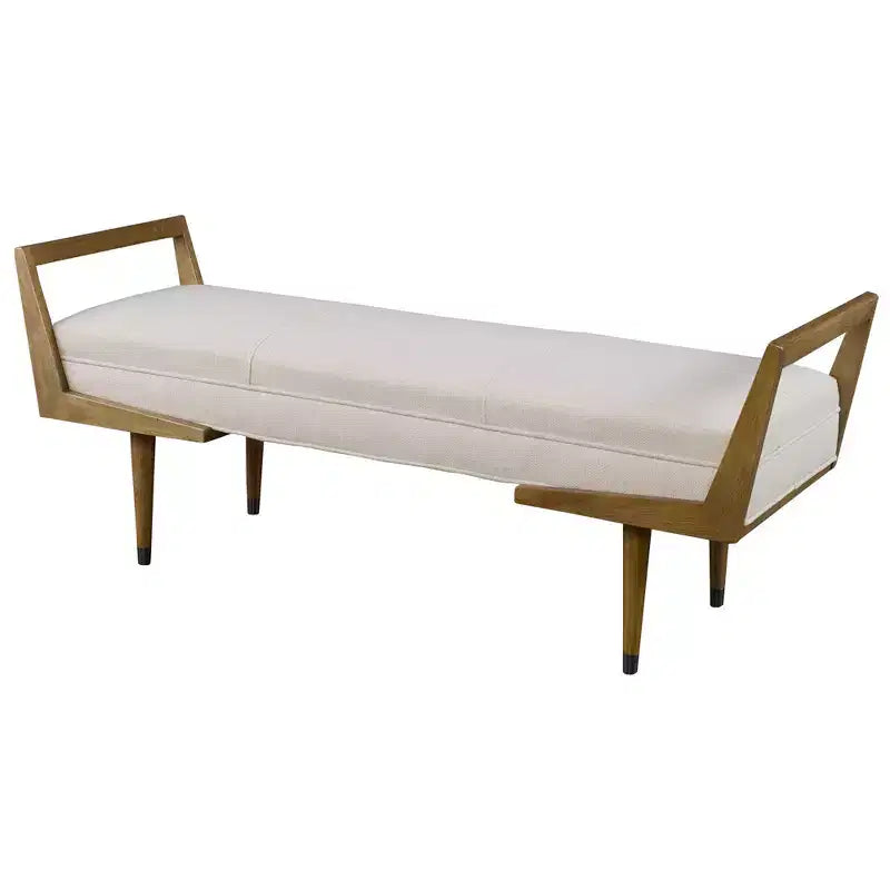 Panca imbottita in tessuto intrecciato beige Uttermost Waylon, larghezza 59