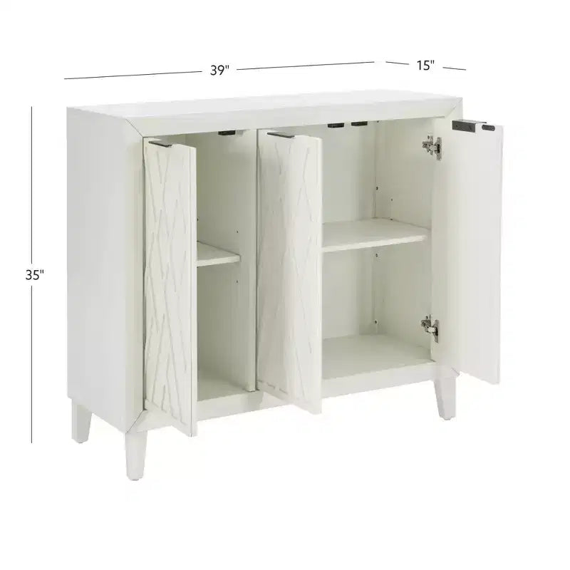 Mobiletto accentato Powell Kilbuck in legno massiccio con 3 ante e 2 ripiani regolabili