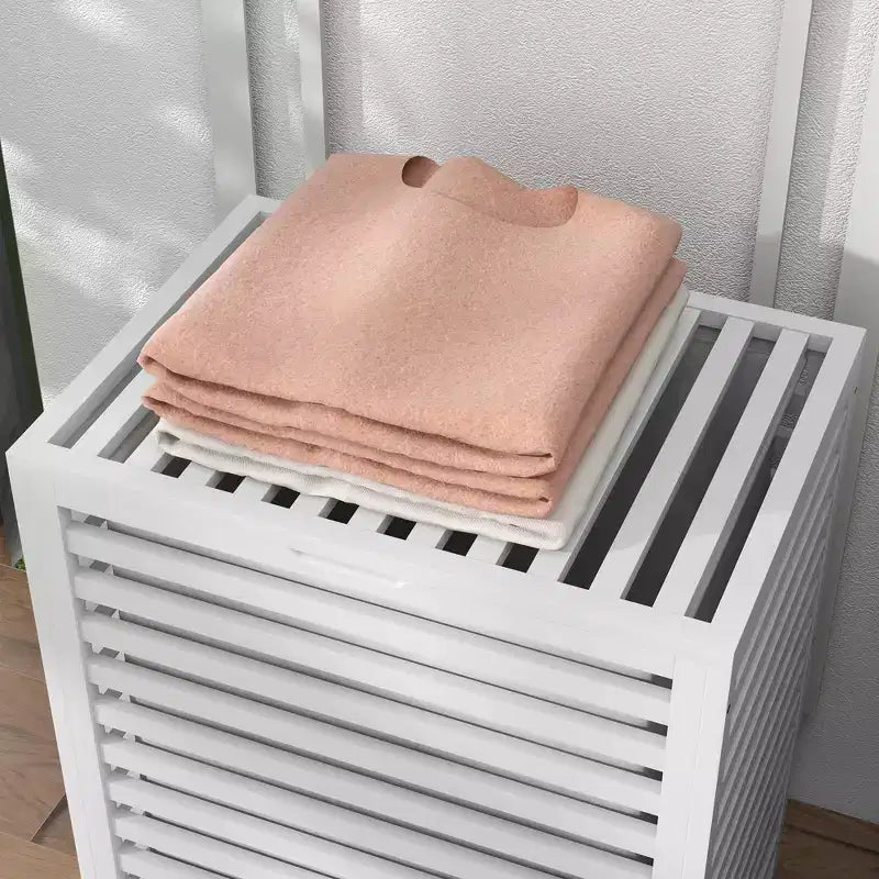 HOMCOM Cesto Portabiancheria in Bambù con Coperchio e Borsa Rimovibile, Cesto Portabiancheria Salvaspazio per Vestiti Sporchi