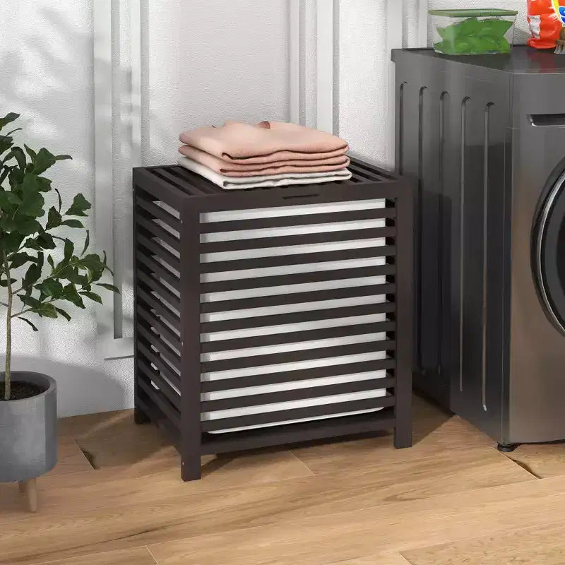 HOMCOM Cesto Portabiancheria in Bambù con Coperchio e Borsa Rimovibile, Cesto Portabiancheria Salvaspazio per Vestiti Sporchi