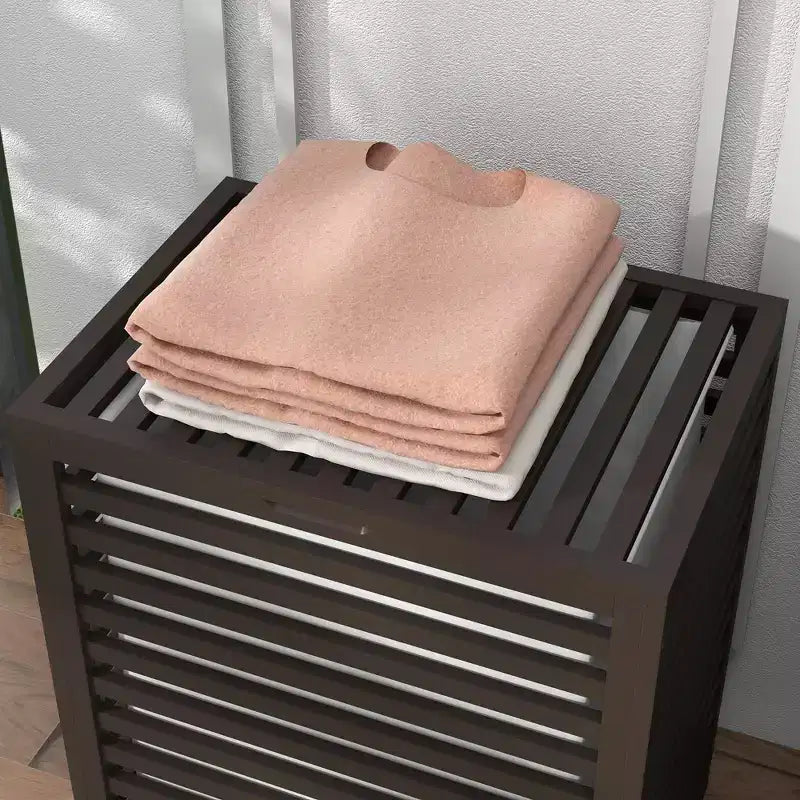 HOMCOM Cesto Portabiancheria in Bambù con Coperchio e Borsa Rimovibile, Cesto Portabiancheria Salvaspazio per Vestiti Sporchi
