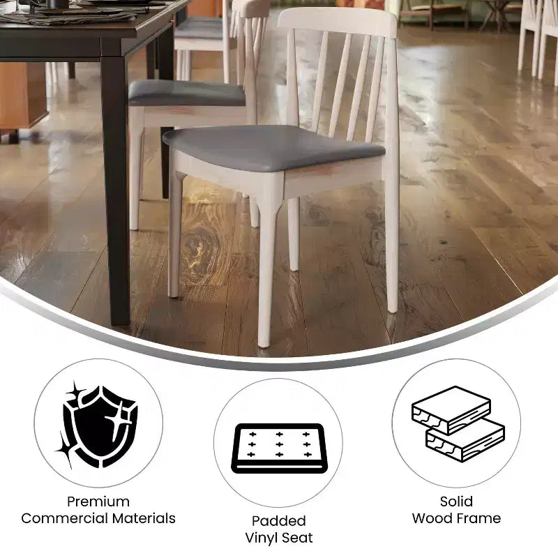 Flash Furniture Chester Sedia da pranzo in legno massiccio di grado commerciale con schienale a doghe e sedile in vinile
