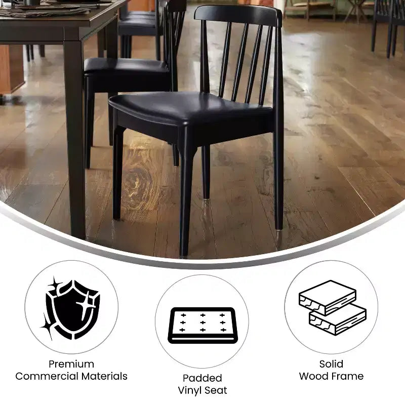 Flash Furniture Chester Sedia da pranzo in legno massiccio di grado commerciale con schienale a doghe e sedile in vinile