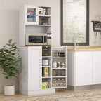 Mobile Dispensa HOMCOM da 66,5 con Supporto per Microonde, Mobile Contenitore da Cucina Autoportante con Vetrina e Ripiani Regolabili, Bianco