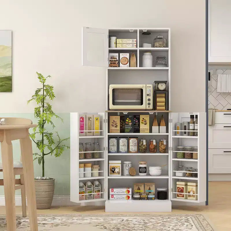 Mobile Dispensa HOMCOM da 66,5 con Supporto per Microonde, Mobile Contenitore da Cucina Autoportante con Vetrina e Ripiani Regolabili, Bianco
