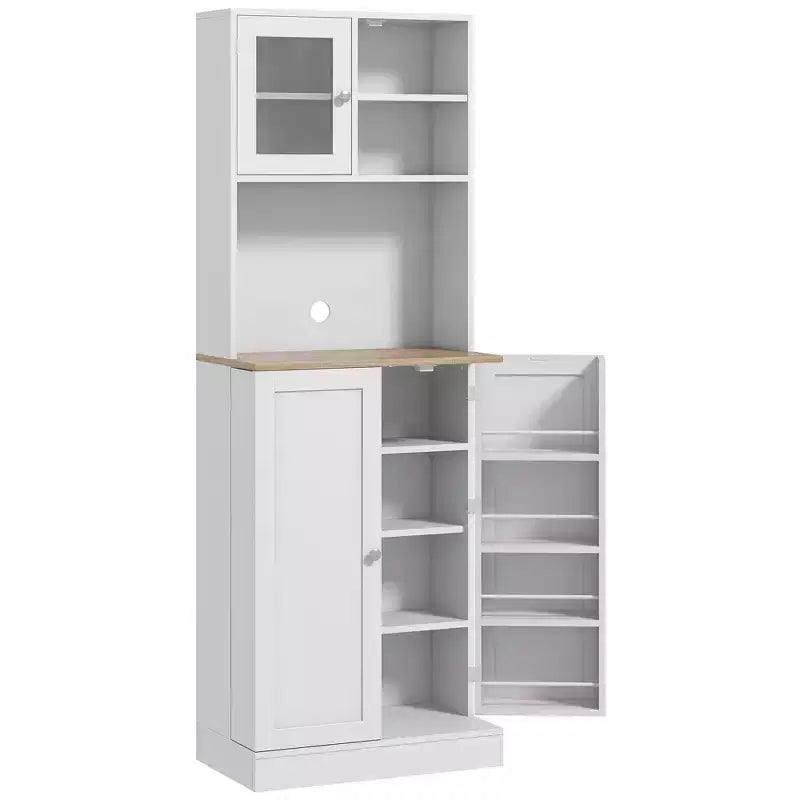 Mobile Dispensa HOMCOM da 66,5 con Supporto per Microonde, Mobile Contenitore da Cucina Autoportante con Vetrina e Ripiani Regolabili, Bianco