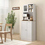 Mobile Dispensa HOMCOM da 66,5 con Supporto per Microonde, Mobile Contenitore da Cucina Autoportante con Vetrina e Ripiani Regolabili, Bianco