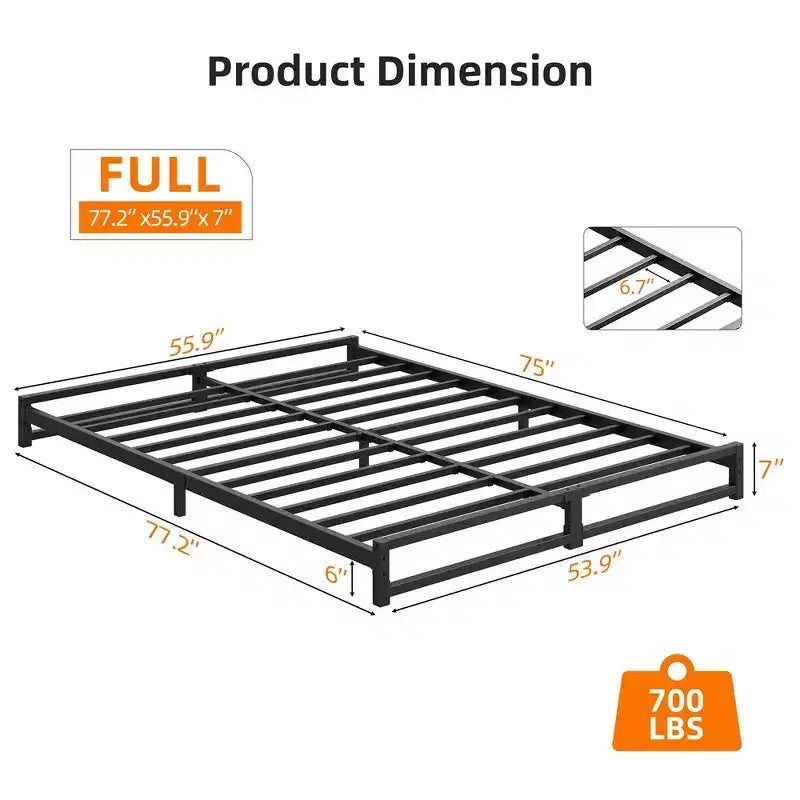 Struttura Letto con Piattaforma in Metallo Resistente da 15 cm, Misura Singola/Matrimoniale Francese/Matrimoniale/King Size con Supporto a Doghe in Acciaio