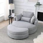 Poltrona a botte moderna girevole color grigio con pouf contenitore grande e rotondo