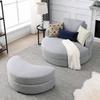 Poltrona a botte moderna girevole color grigio con pouf contenitore grande e rotondo