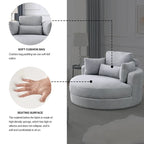 Poltrona a botte moderna girevole color grigio con pouf contenitore grande e rotondo