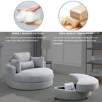 Poltrona a botte moderna girevole color grigio con pouf contenitore grande e rotondo