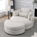 Poltrona a botte moderna girevole color grigio con pouf contenitore grande e rotondo