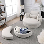 Poltrona a botte moderna girevole color grigio con pouf contenitore grande e rotondo