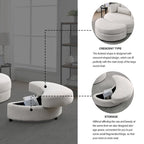 Poltrona a botte moderna girevole color grigio con pouf contenitore grande e rotondo