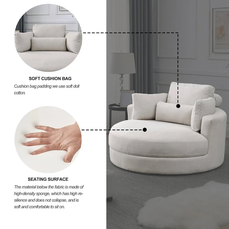 Poltrona a botte moderna girevole color grigio con pouf contenitore grande e rotondo
