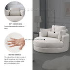Poltrona a botte moderna girevole color grigio con pouf contenitore grande e rotondo