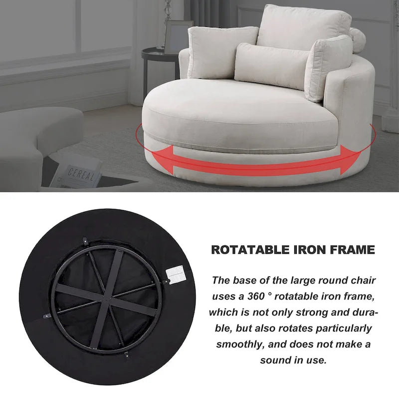 Poltrona a botte moderna girevole color grigio con pouf contenitore grande e rotondo