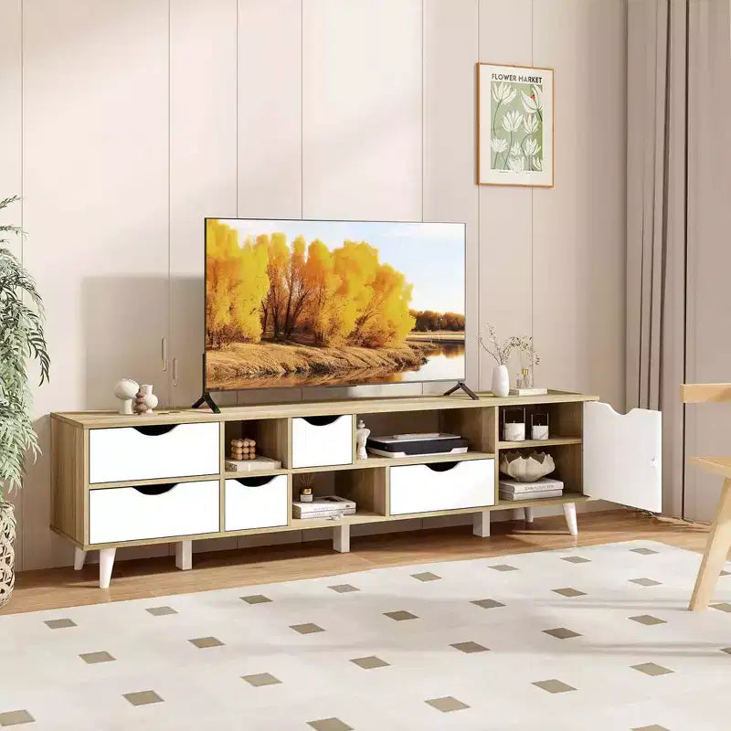 Mobile porta TV Costway per televisori fino a 65 pollici con 5 cassetti e 3 ripiani aperti per la camera da letto