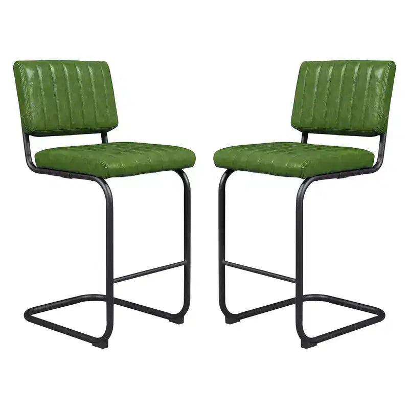 HOMLUX Set di 2 Sgabelli da Bar a Contatore Imbottiti a Sbalzo in Pelle PU con Gambe in Metallo NeroVerde Oliva