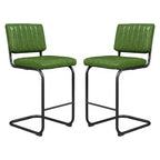 HOMLUX Set di 2 Sgabelli da Bar a Contatore Imbottiti a Sbalzo in Pelle PU con Gambe in Metallo NeroVerde Oliva