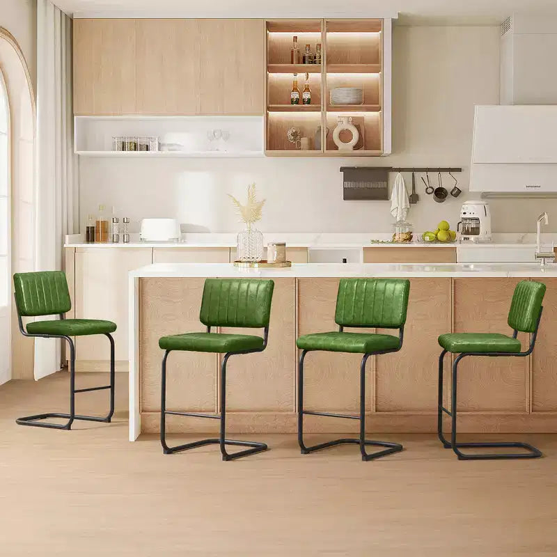 HOMLUX Set di 2 Sgabelli da Bar a Contatore Imbottiti a Sbalzo in Pelle PU con Gambe in Metallo NeroVerde Oliva