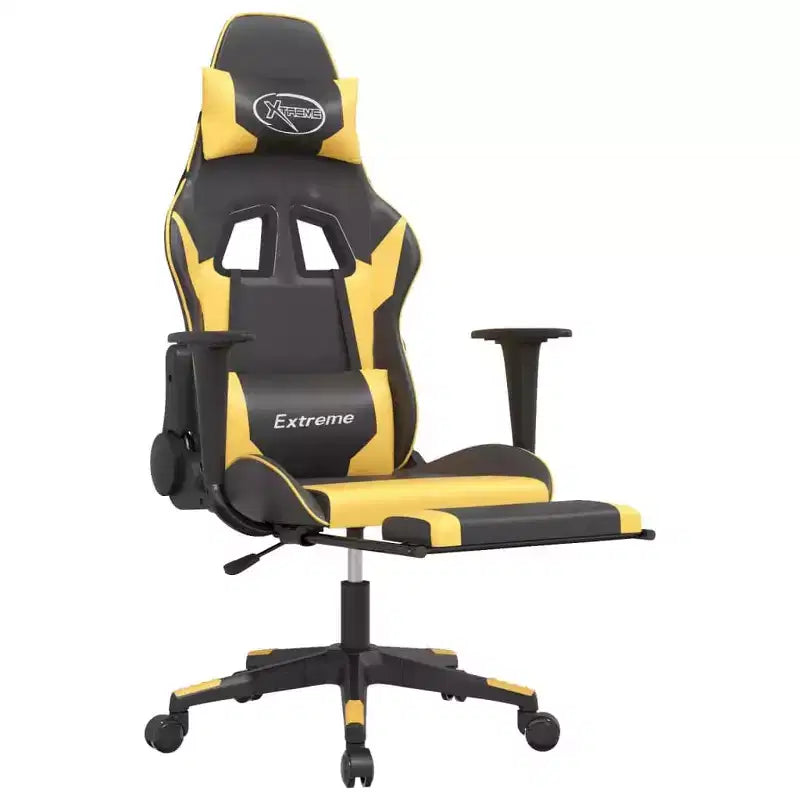 vidaXL Sedia da Gaming Massaggiante Nera e Oro in Similpelle con Poggiapiedi, Schienale Regolabile e Design Girevole, Comfort Robusto ed Elegante per i Gamer