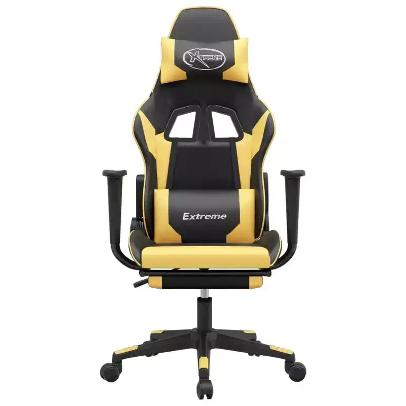 vidaXL Sedia da Gaming Massaggiante Nera e Oro in Similpelle con Poggiapiedi, Schienale Regolabile e Design Girevole, Comfort Robusto ed Elegante per i Gamer