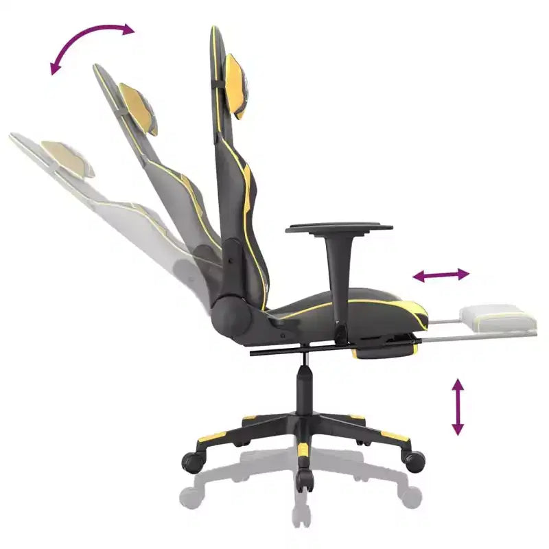 vidaXL Sedia da Gaming Massaggiante Nera e Oro in Similpelle con Poggiapiedi, Schienale Regolabile e Design Girevole, Comfort Robusto ed Elegante per i Gamer