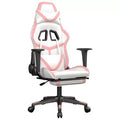 vidaXL Gaming Chair with Footrest, White and Pink, Faux Leather