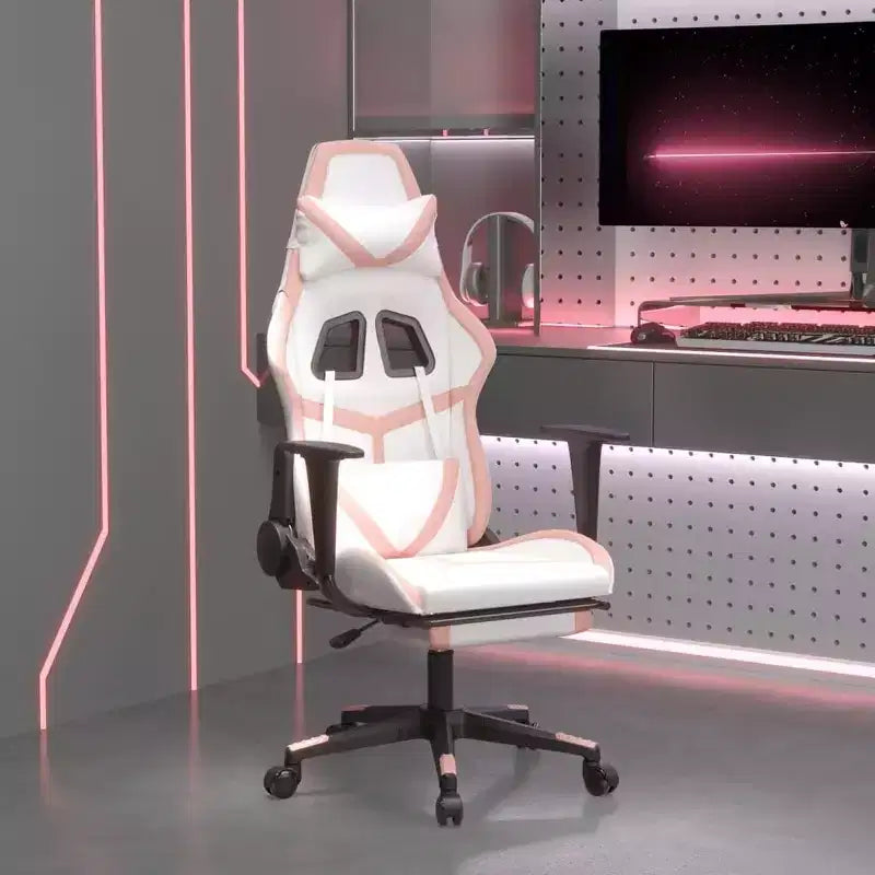vidaXL Sedia da Gaming con Poggiapiedi, Bianca e Rosa, in Similpelle