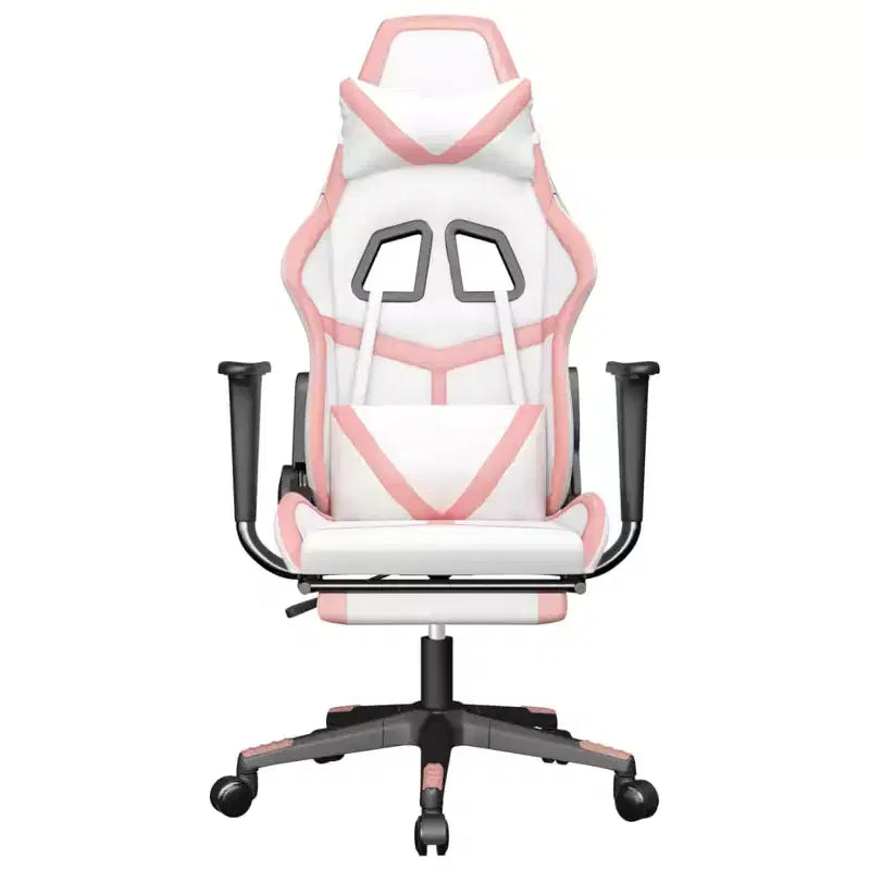 vidaXL Sedia da Gaming con Poggiapiedi, Bianca e Rosa, in Similpelle