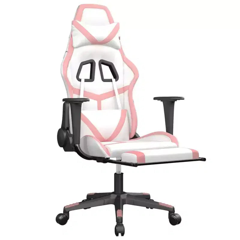 vidaXL Sedia da Gaming con Poggiapiedi, Bianca e Rosa, in Similpelle