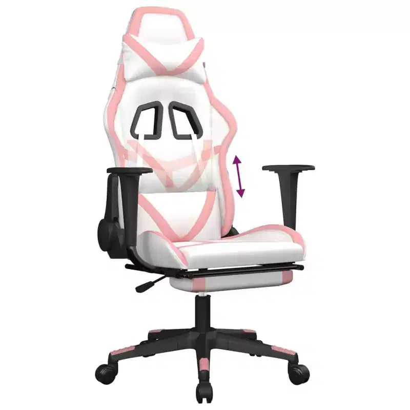 vidaXL Sedia da Gaming con Poggiapiedi, Bianca e Rosa, in Similpelle