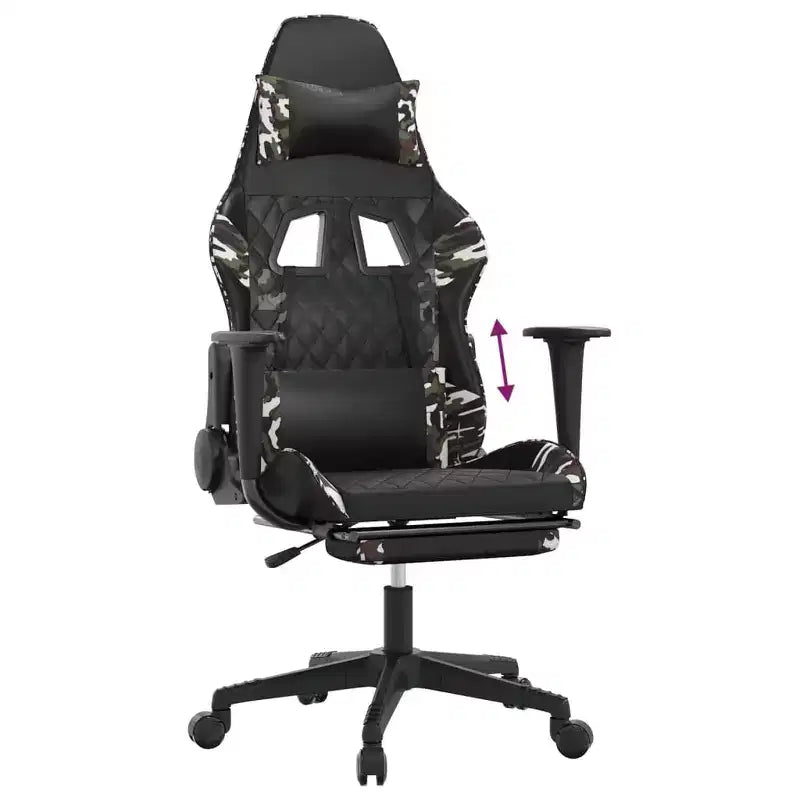 vidaXL Sedia da Gaming con Poggiapiedi, Nera e Mimetica, in Similpelle