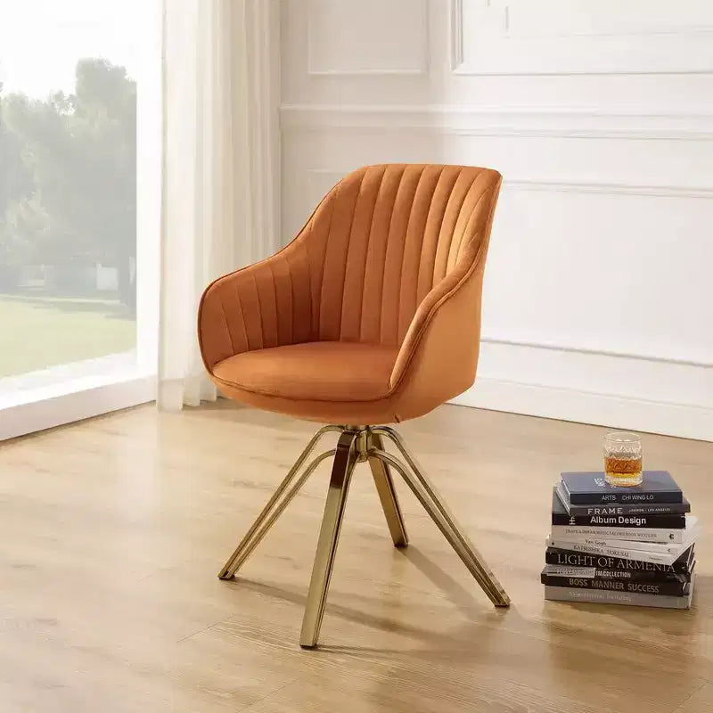 HOMLUX Poltrona Girevole Accent Piramidale Mid-century a 360° Rivestita in Velluto Confortevole - Gambe Placcate Oro Per Camera da Letto, Ufficio, Sala da Pranzo