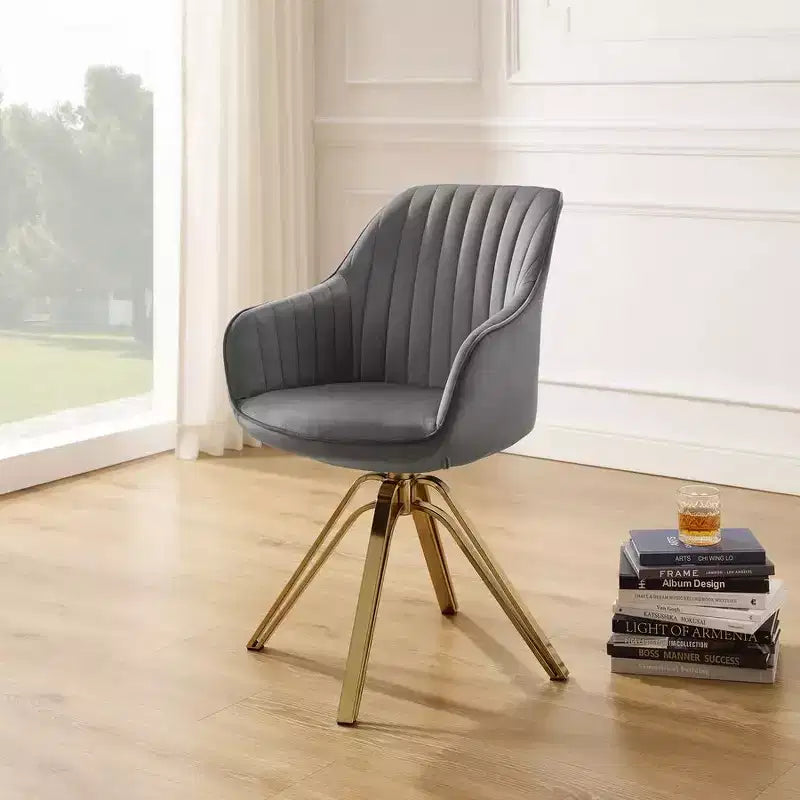HOMLUX Poltrona Girevole Accent Piramidale Mid-century a 360° Rivestita in Velluto Confortevole - Gambe Placcate Oro Per Camera da Letto, Ufficio, Sala da Pranzo