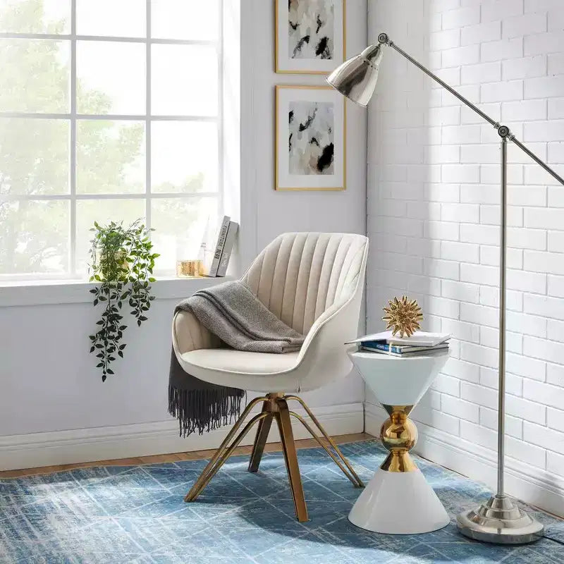 HOMLUX Poltrona Girevole Accent Piramidale Mid-century a 360° Rivestita in Velluto Confortevole - Gambe Placcate Oro Per Camera da Letto, Ufficio, Sala da Pranzo