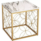 Studio 55D Karin Modern Glam Square Accent Side End Table 17 Wide Gold White Faux Marble Tabletop for Living Room Bedroom Bedside