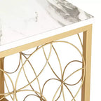 Studio 55D Karin Tavolino da Divano Moderno Glam Quadrato Accento, 43 cm di Larghezza, Oro con Piano in Finto Marmo Bianco per Soggiorno Camera da Letto Comodino