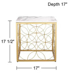 Studio 55D Karin Tavolino da Divano Moderno Glam Quadrato Accento, 43 cm di Larghezza, Oro con Piano in Finto Marmo Bianco per Soggiorno Camera da Letto Comodino