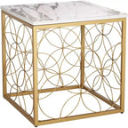 Studio 55D Karin Tavolino da Divano Moderno Glam Quadrato Accento, 43 cm di Larghezza, Oro con Piano in Finto Marmo Bianco per Soggiorno Camera da Letto Comodino