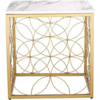 Studio 55D Karin Tavolino da Divano Moderno Glam Quadrato Accento, 43 cm di Larghezza, Oro con Piano in Finto Marmo Bianco per Soggiorno Camera da Letto Comodino